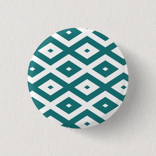 Teal and white diamond pattern 1 inch round button (Front)