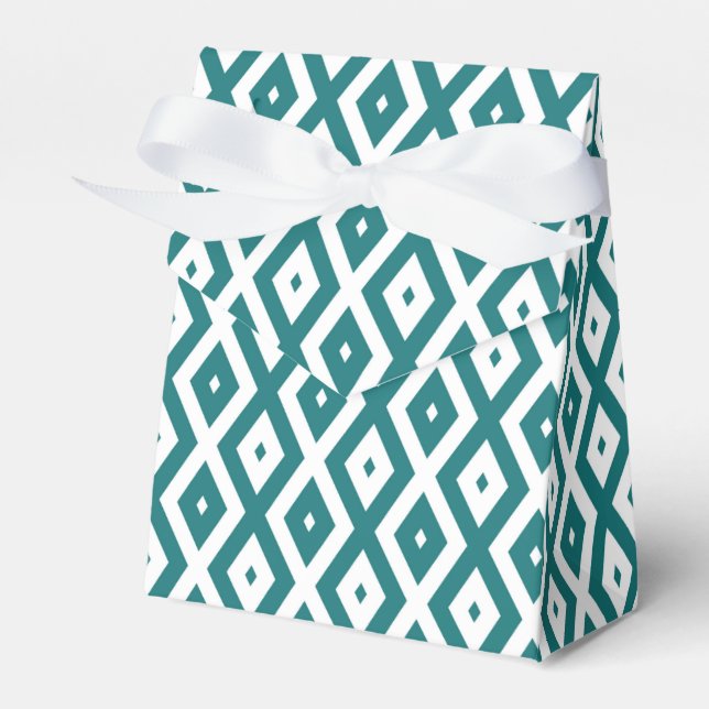 Teal and white diamond pattern favor box (Front Side)