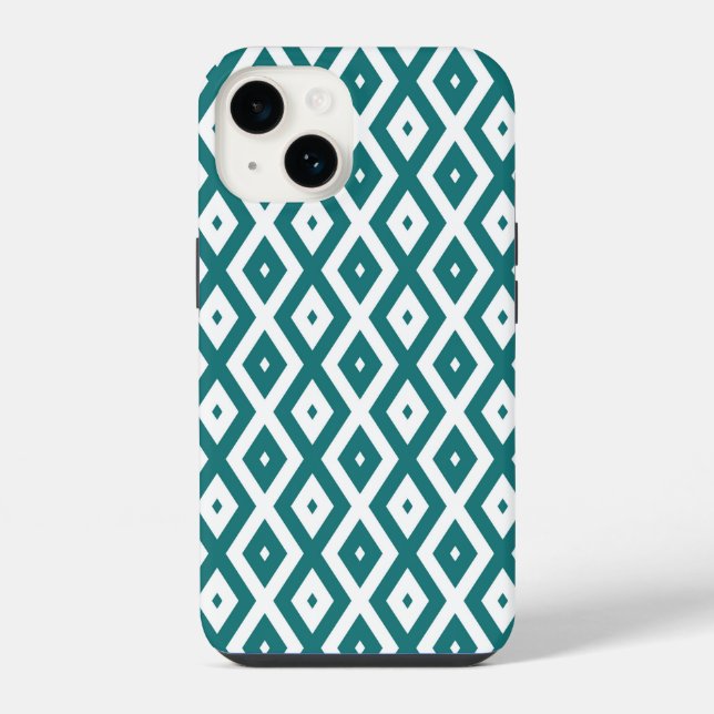 Teal and white diamond pattern iPhone case (Back)