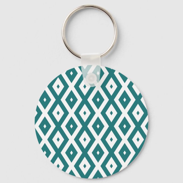 Teal and white diamond pattern keychain (Front)