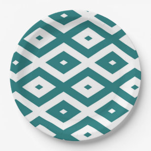Teal and white diamond pattern paper plate