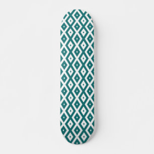 Teal and white diamond pattern skateboard