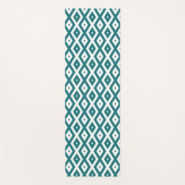 Teal and white diamond pattern yoga mat (Front)