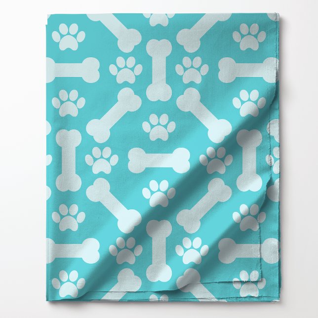 Teal and White Dog Bones and Paw Prints Pattern Fabric (Creator Uploaded)