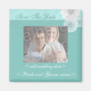 Teal And White Floral Save The Date Photo Magnet