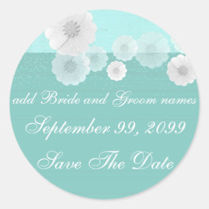 Teal And White Floral Save The Date Reminders Classic Round Sticker
