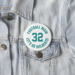 Teal and White Football Mom Jersey Number 3 Inch Round Button<br><div class="desc">Cheer on your favourite sports team, football player or just show off your school pride with a custom personalized spirit button! Add your school name or personalize with a player's name and jersey number. Perfect for football, basketball, baseball and soccer games! Create custom pins for the whole team, cheerleaders, parents...</div>