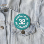 Teal and White Football Mom Jersey Number 3 Inch Round Button<br><div class="desc">Cheer on your favourite sports team, football player or just show off your school pride with a custom personalized spirit button! Add your school name or personalize with a player's name and jersey number. Perfect for football, basketball, baseball and soccer games! Create custom pins for the whole team, cheerleaders, parents...</div>