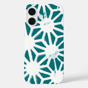 Teal and white geometric pattern iPhone 16 case