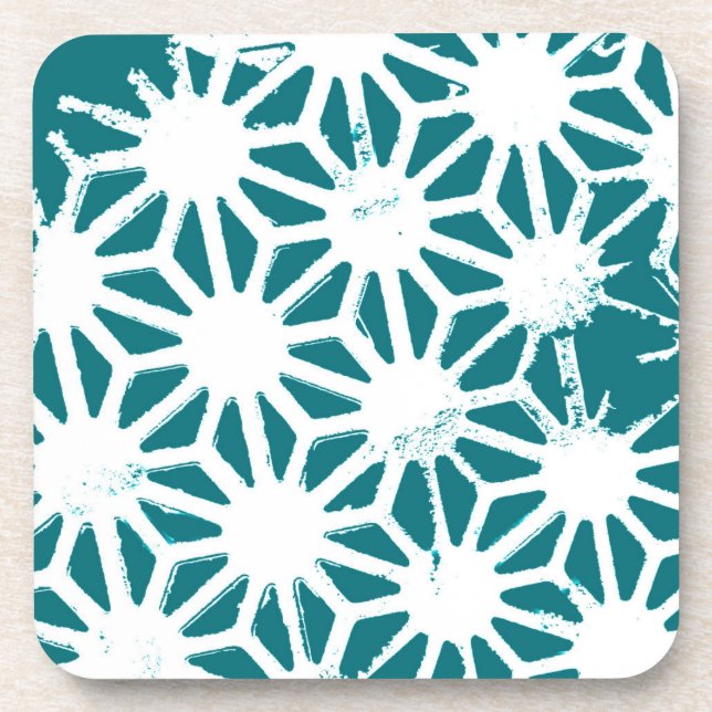 Teal and white geometric pattern coaster (Front)