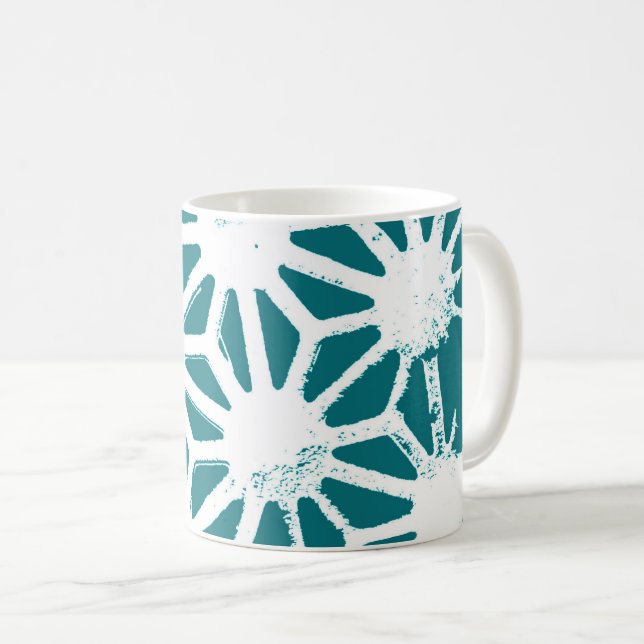 Teal and white geometric pattern coffee mug (Front Right)