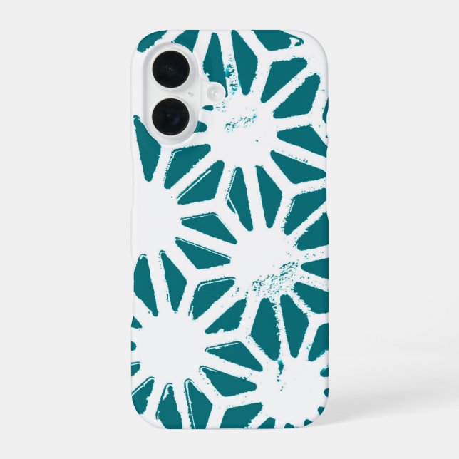 Teal and white geometric pattern iPhone 16 case (Back)