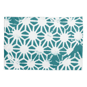 Teal and white geometric pattern pillowcase