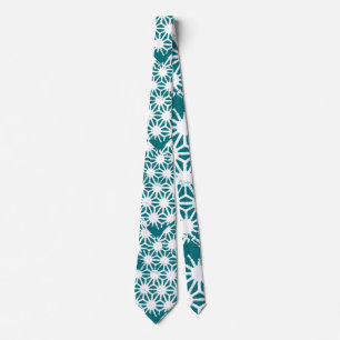 Teal and white geometric pattern tie