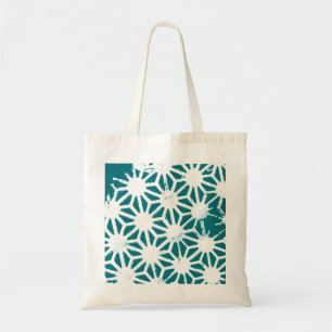 Teal and white geometric pattern tote bag