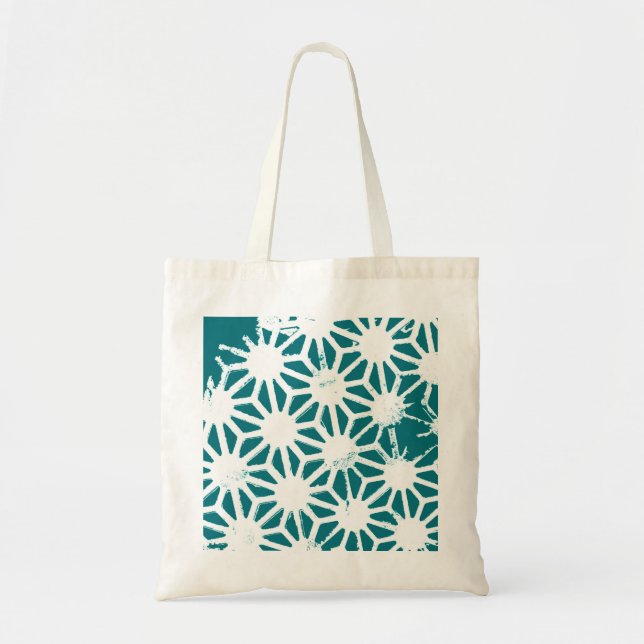 Teal and white geometric pattern tote bag (Front)