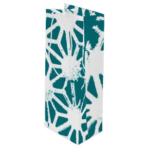 Teal and white geometric pattern wine gift bag