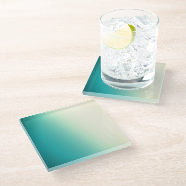 Teal and White Gradient Glass Coaster (Angled)