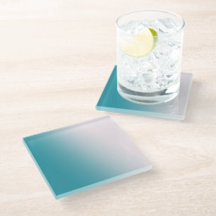 Teal and White Gradient Glass Coaster