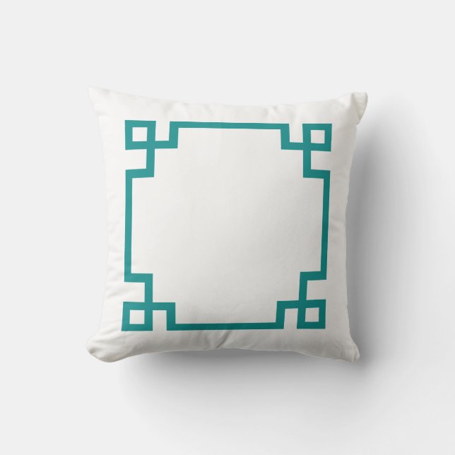Teal and White Greek Key Throw Pillow (Front)