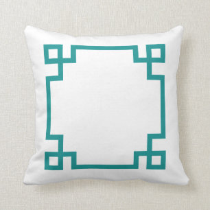 Teal and White Greek Key Throw Pillow