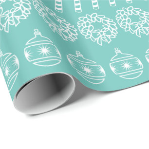 Teal and White Iconic Christmas Pattern Wrapping Paper