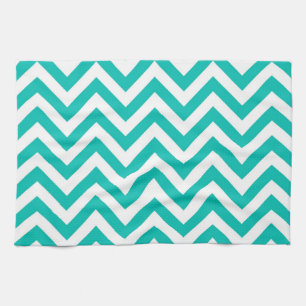 Teal and White Large Chevron ZigZag Pattern Kitchen Towel