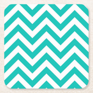 Teal and White Large Chevron ZigZag Pattern Square Paper Coaster