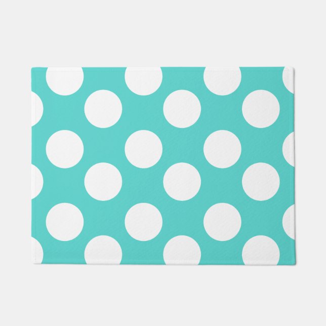Teal and White Large Polka Dot Doormat (Front)