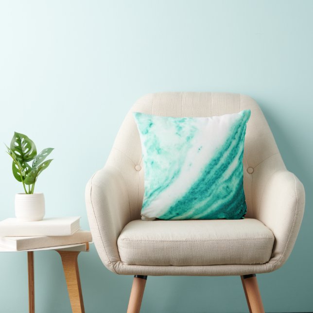 Teal and White Marble  Throw Pillow (Chair)