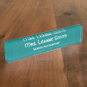 Teal and White Nameplate