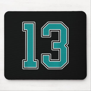Teal And White Number 13 Jersey Player Uniform #13 Mouse Pad