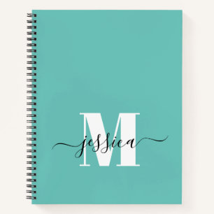 Teal and White Personalized Monogram Notebook