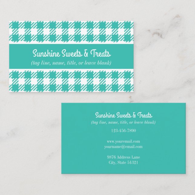 Teal and White Plaid Bakery Business Card (Front/Back)
