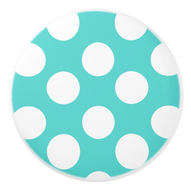 Teal and White Polka Dot Furniture Knob (Front)