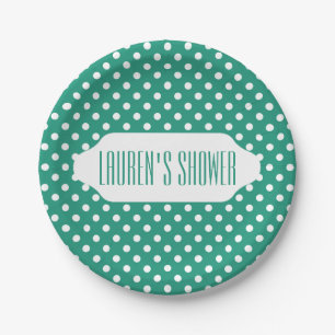 Teal and white polka dot paper plate