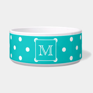 Teal and White Polka Dot Pattern. Custom Monogram.