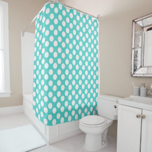 Teal and White Polka Dot Shower Curtain
