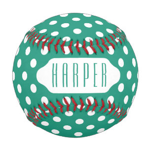 Teal and white polka dots custom baseball