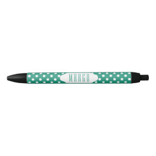 Teal and white polka dots custom pen