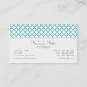 Teal and White Quatrefoil Pattern Business Card