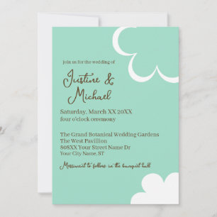 Teal and White Retro Flowers Wedding Invitation
