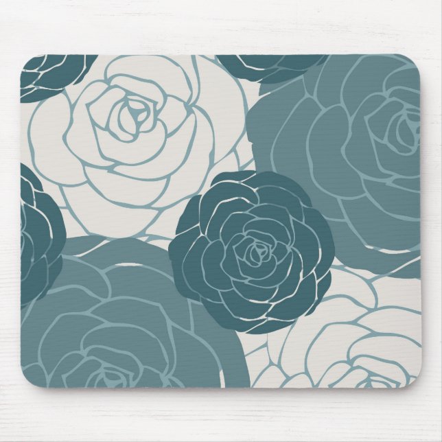 Teal and White Roses Mouse Pad (Front)