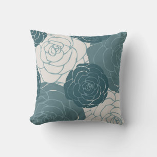 Teal and White Roses Throw Pillow