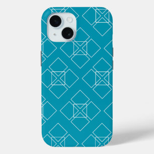 Teal and White Square Petals iPhone 15 Case