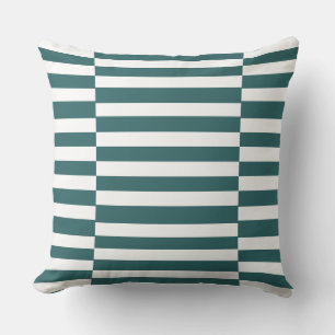 Teal and White Staggered Thick Lines Throw Pillow