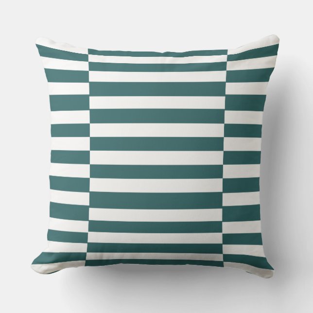 Teal and White Staggered Thick Lines Throw Pillow (Front)