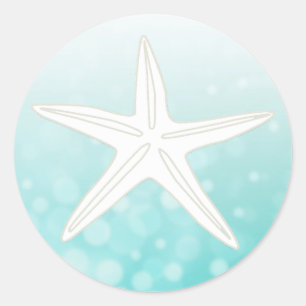 Teal and White Starfish Stickers