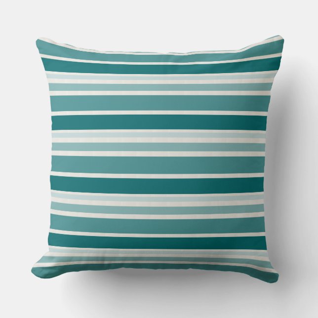 Teal And White Stripe Throw Pillow (Front)
