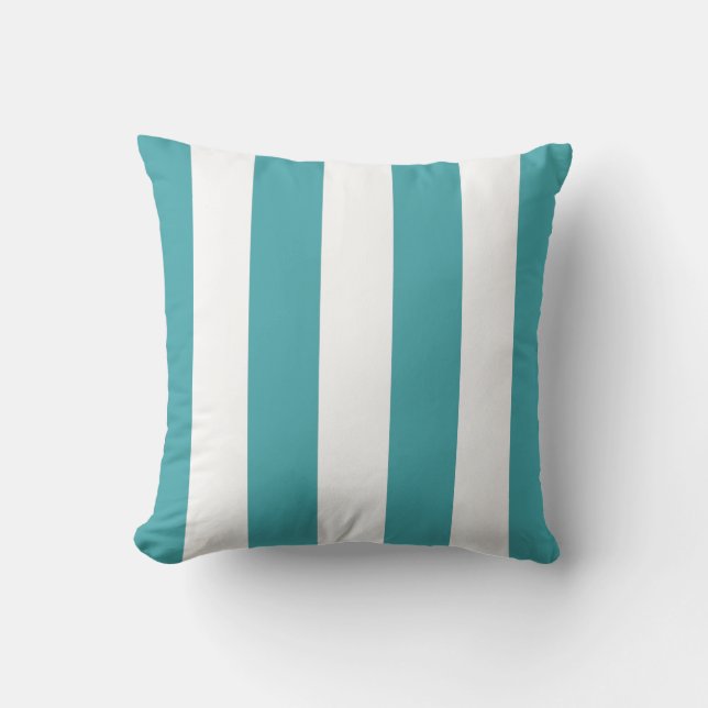 Teal and White Striped Throw Pillow (Front)
